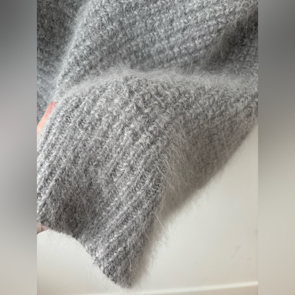 Wool Blend Cardigan Coat With Removable Mongolian Fur Collar Gray Size L - Picture 13 of 13